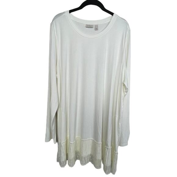 LOGO‎ Layers by Lori Goldstein Ivory Tunic XL Mesh Hem Pockets Fairy Ethereal - Picture 1 of 6